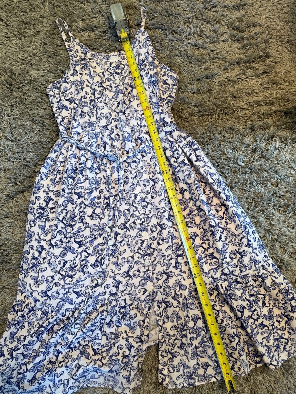 Project Eve Blue & White Floral Midi Dress Pockets Lined Linen Blend Size M